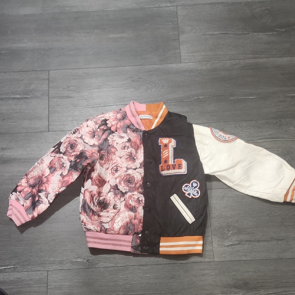 Floral and Black with Leather Sleeve Kids Jacket Size 3 - Picture 3 of 13